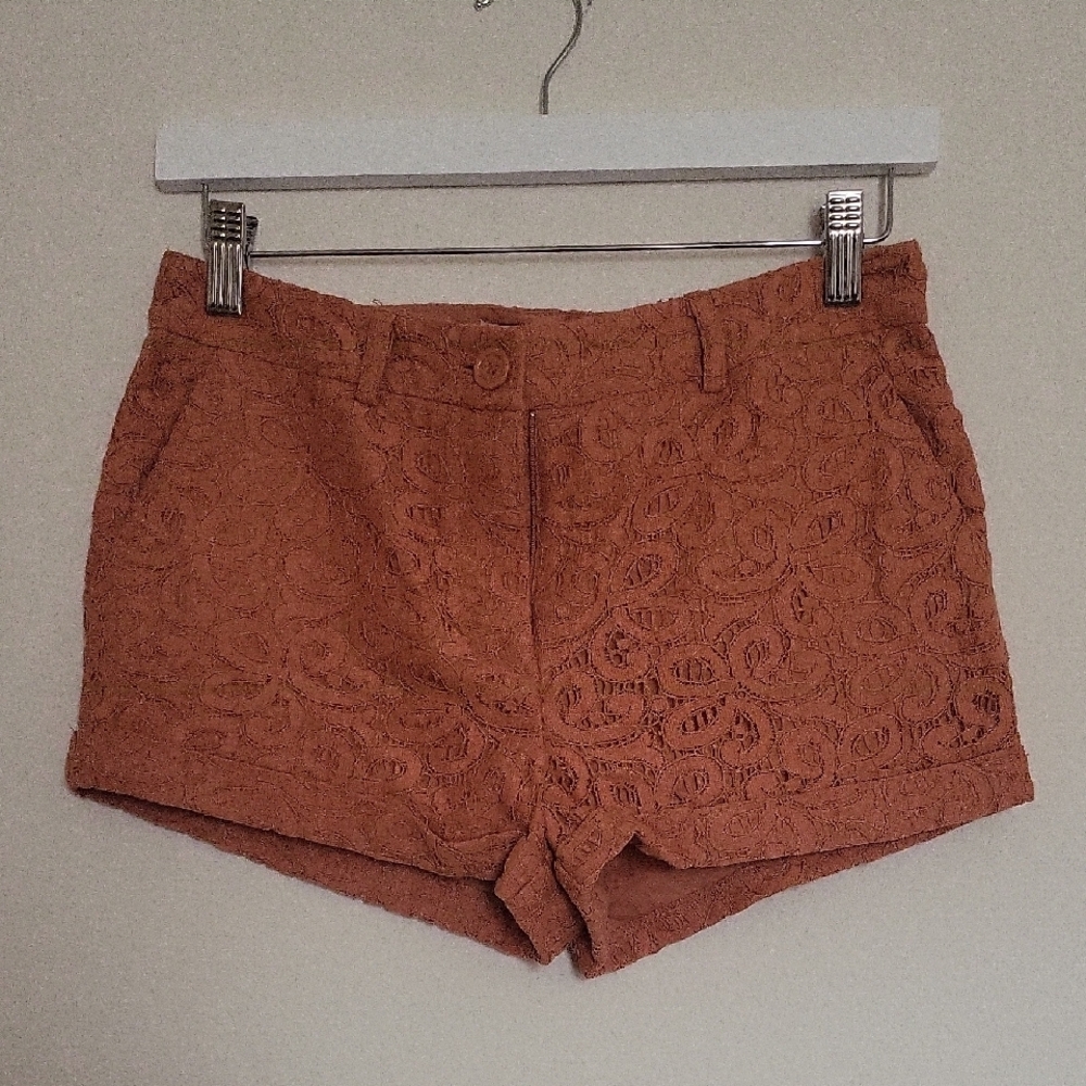 Forever 21 High Waist Lace Shorts in Orange/Tan